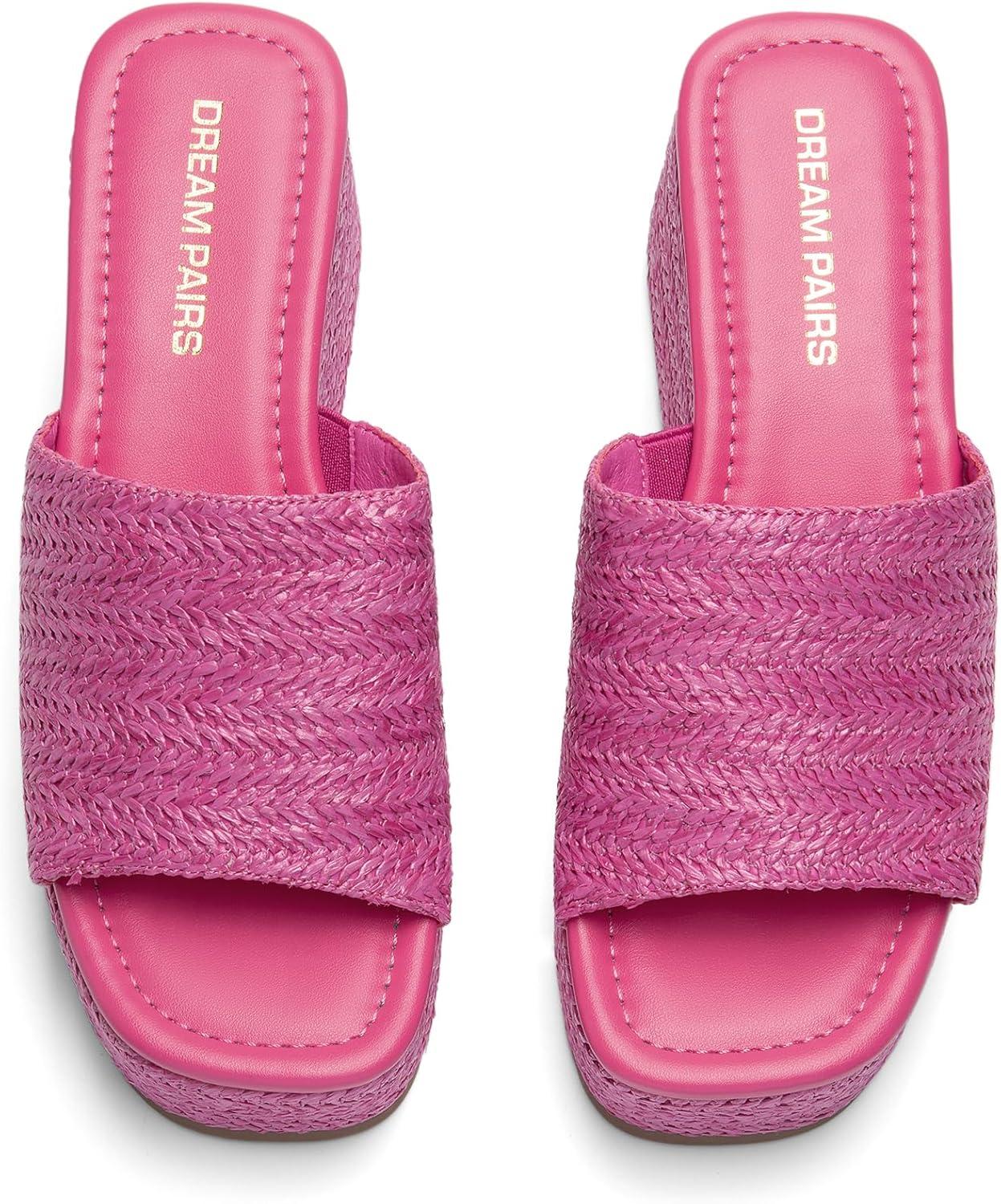 imageDREAM PAIRS Platform Espadrille Sandals for Women Wedges Slides Slip on Bohemia Sandals Flatform Open Toe Beach Sandals Dressy Outdoor Summer ShoesHot Pink