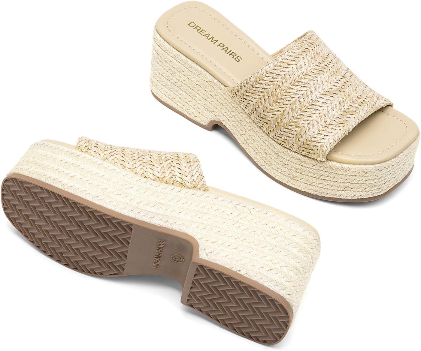 imageDREAM PAIRS Platform Espadrille Sandals for Women Wedges Slides Slip on Bohemia Sandals Flatform Open Toe Beach Sandals Dressy Outdoor Summer ShoesNude