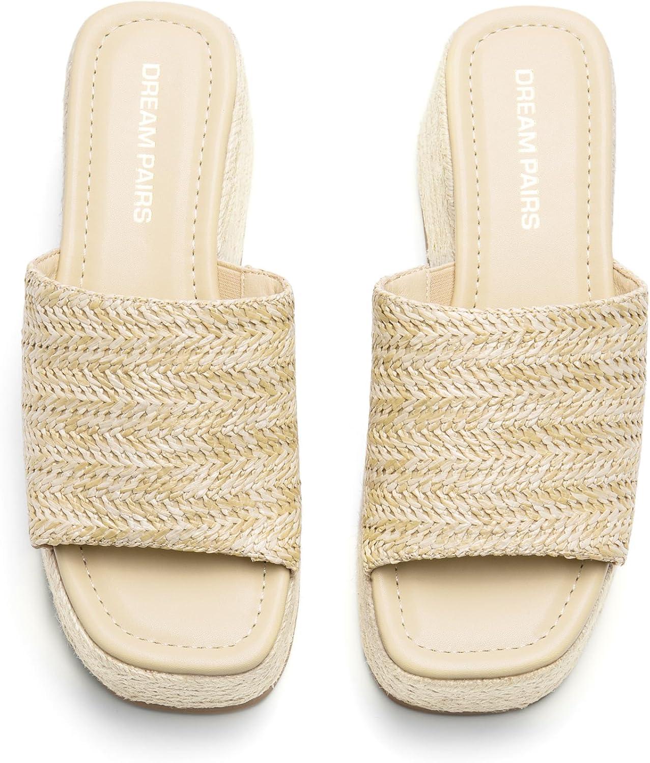 imageDREAM PAIRS Platform Espadrille Sandals for Women Wedges Slides Slip on Bohemia Sandals Flatform Open Toe Beach Sandals Dressy Outdoor Summer ShoesNude