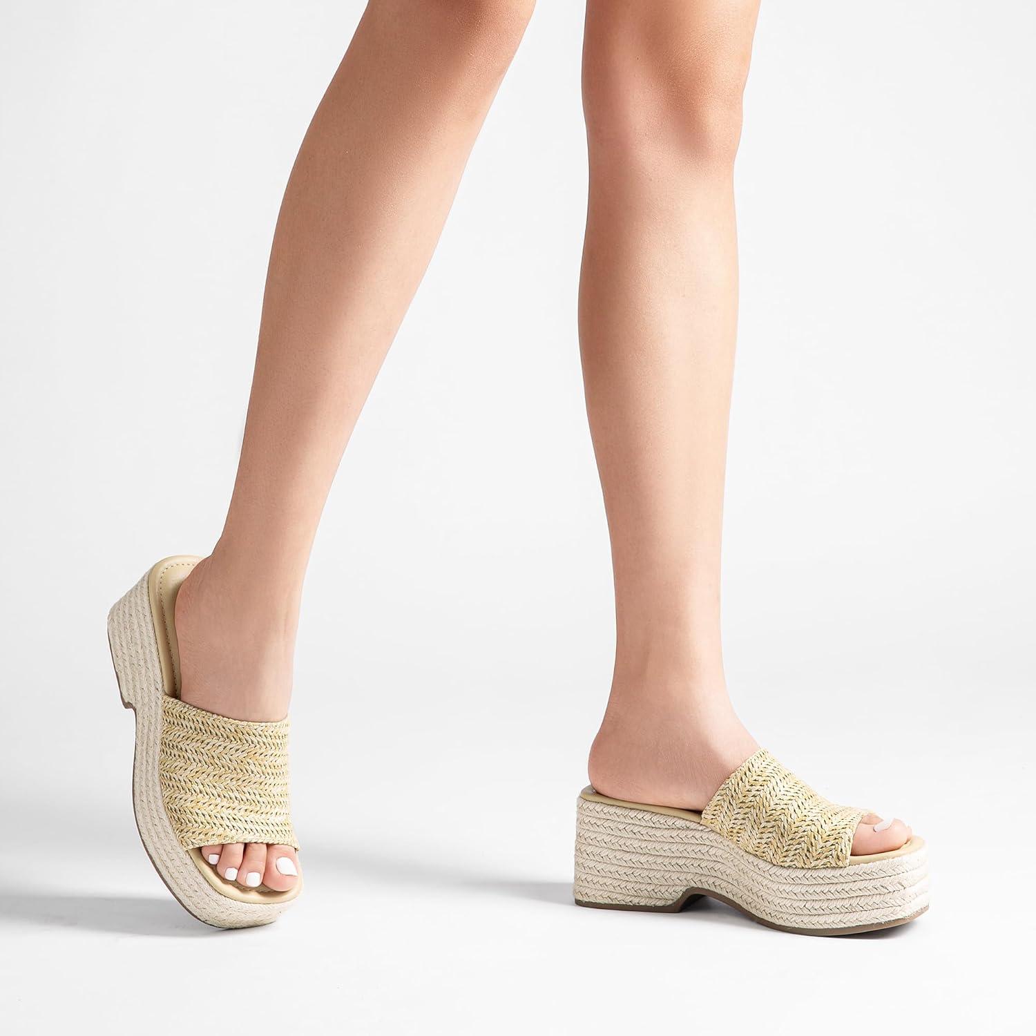 imageDREAM PAIRS Platform Espadrille Sandals for Women Wedges Slides Slip on Bohemia Sandals Flatform Open Toe Beach Sandals Dressy Outdoor Summer ShoesNude