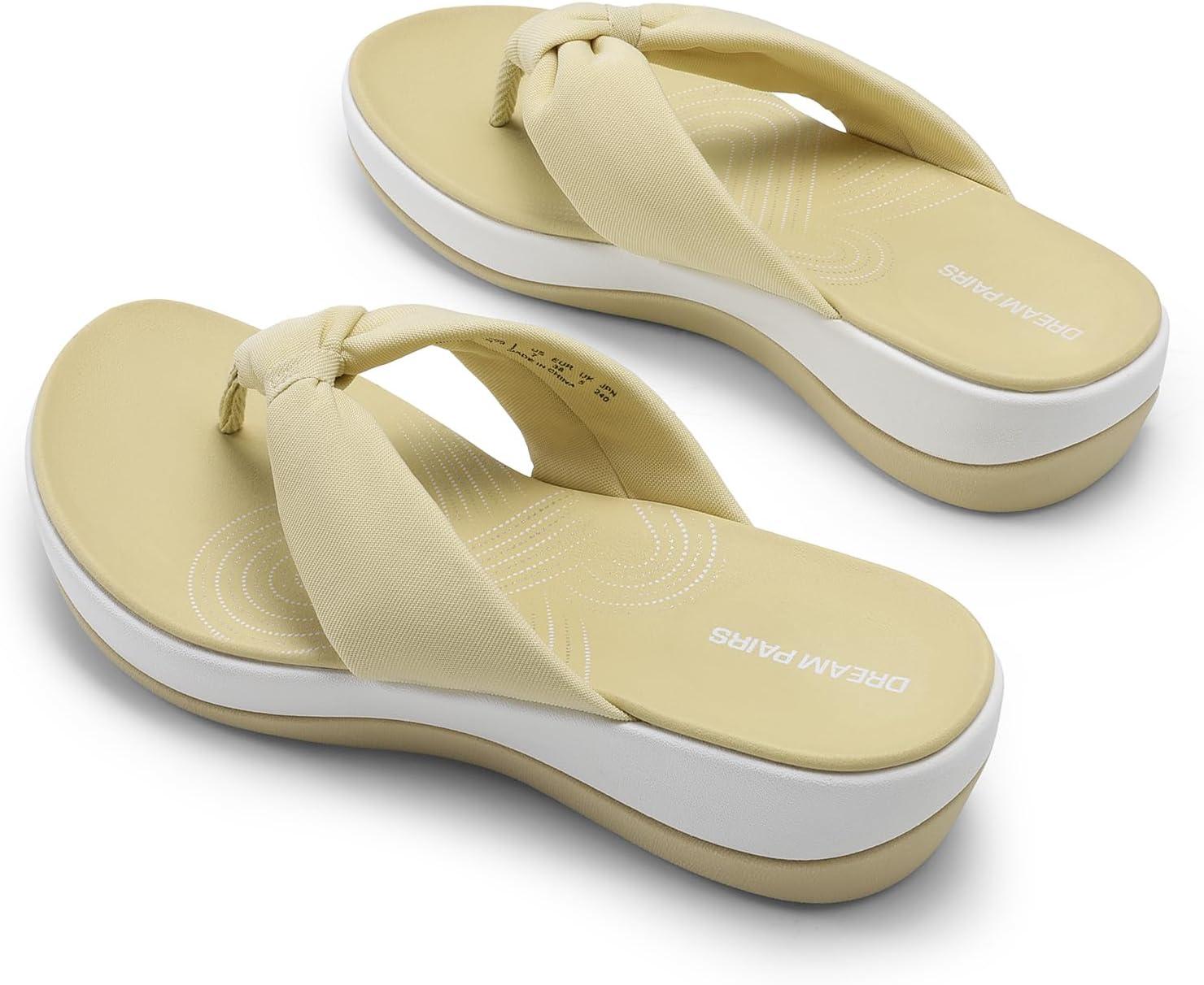 imageDREAM PAIRS Platform Flip Flops for Women Cushioned Thong Sandals with Soft Eva Foam Insole Lightweight Lycra fabric Comfort Dressy Slides Slippers for Summer BeachBeige