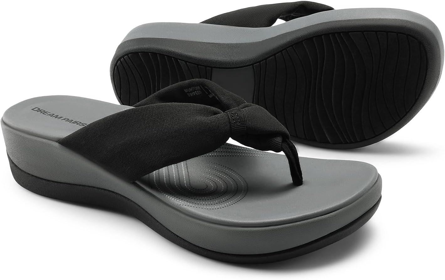imageDREAM PAIRS Platform Flip Flops for Women Cushioned Thong Sandals with Soft Eva Foam Insole Lightweight Lycra fabric Comfort Dressy Slides Slippers for Summer BeachBlackGrey