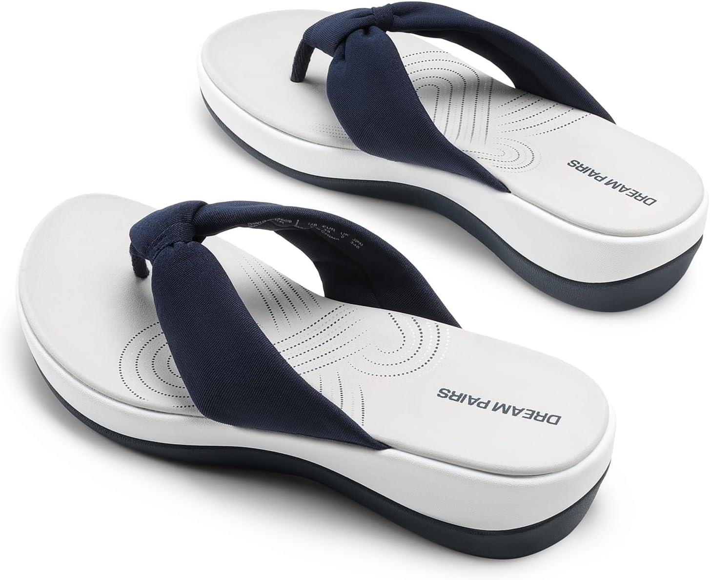 imageDREAM PAIRS Platform Flip Flops for Women Cushioned Thong Sandals with Soft Eva Foam Insole Lightweight Lycra fabric Comfort Dressy Slides Slippers for Summer BeachNavy