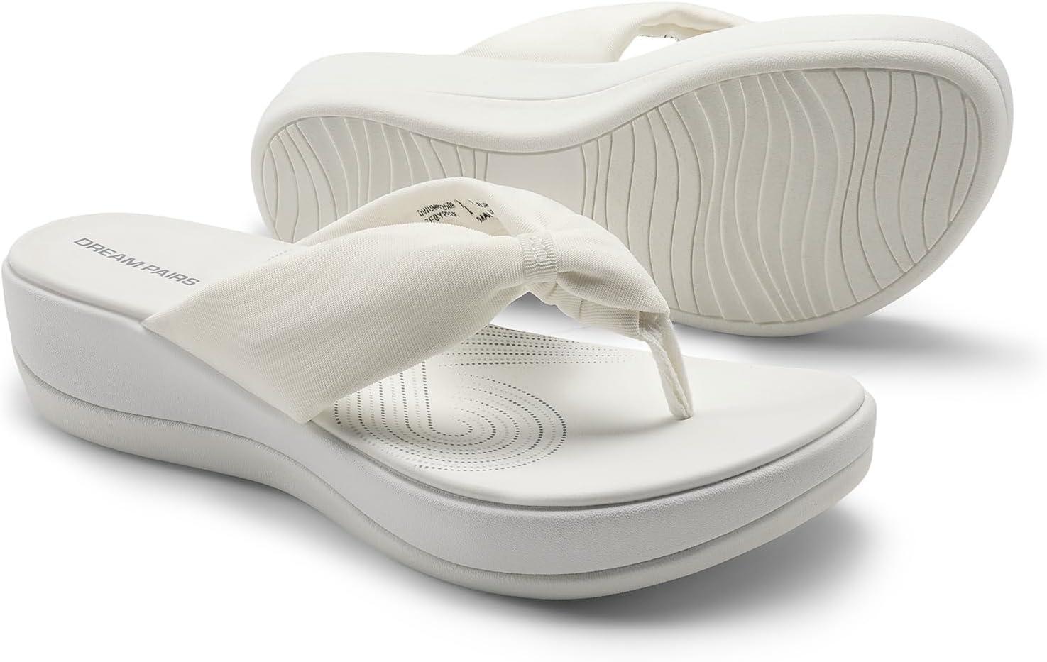 imageDREAM PAIRS Platform Flip Flops for Women Cushioned Thong Sandals with Soft Eva Foam Insole Lightweight Lycra fabric Comfort Dressy Slides Slippers for Summer BeachWhite
