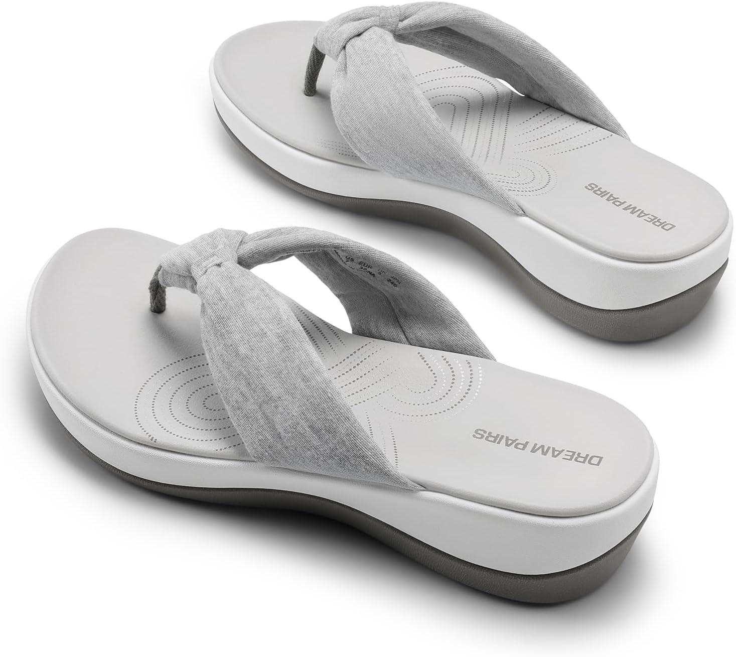 imageDREAM PAIRS Platform Flip Flops for Women Cushioned Thong Sandals with Soft Eva Foam Insole Lightweight Lycra fabric Comfort Dressy Slides Slippers for Summer BeachGrey