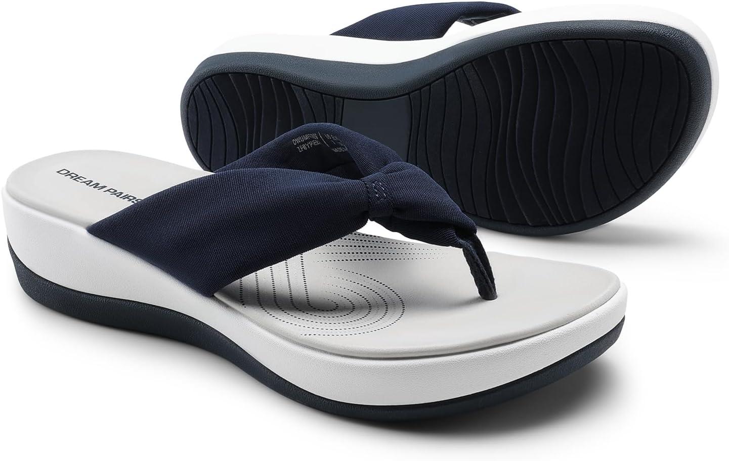 imageDREAM PAIRS Platform Flip Flops for Women Cushioned Thong Sandals with Soft Eva Foam Insole Lightweight Lycra fabric Comfort Dressy Slides Slippers for Summer BeachNavy