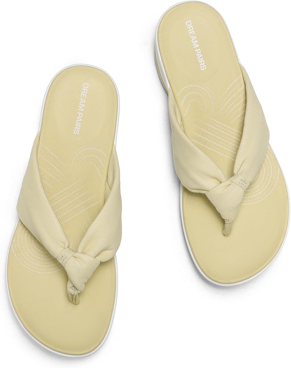 imageDREAM PAIRS Platform Flip Flops for Women Cushioned Thong Sandals with Soft Eva Foam Insole Lightweight Lycra fabric Comfort Dressy Slides Slippers for Summer BeachBeige