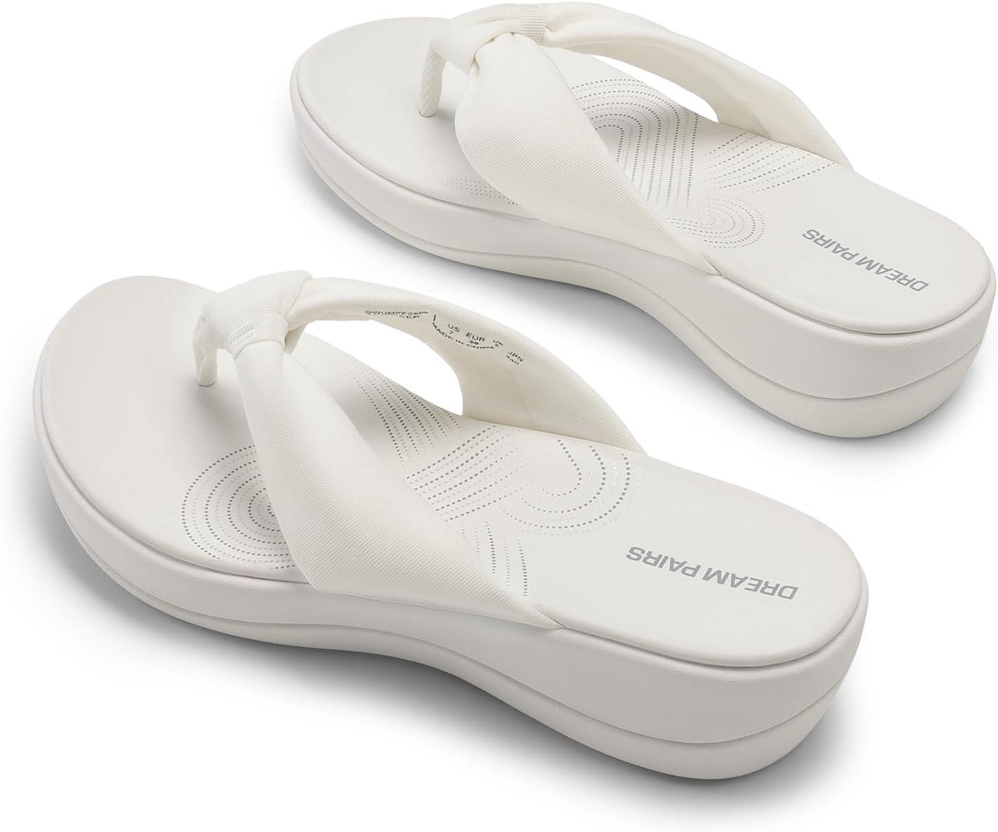 imageDREAM PAIRS Platform Flip Flops for Women Cushioned Thong Sandals with Soft Eva Foam Insole Lightweight Lycra fabric Comfort Dressy Slides Slippers for Summer BeachWhite