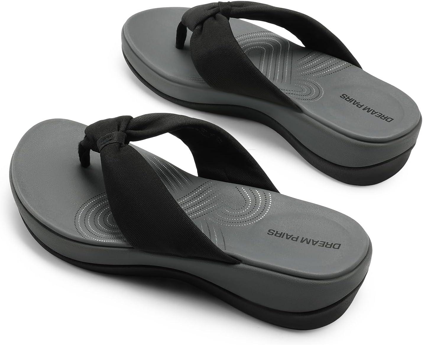 imageDREAM PAIRS Platform Flip Flops for Women Cushioned Thong Sandals with Soft Eva Foam Insole Lightweight Lycra fabric Comfort Dressy Slides Slippers for Summer BeachBlackGrey