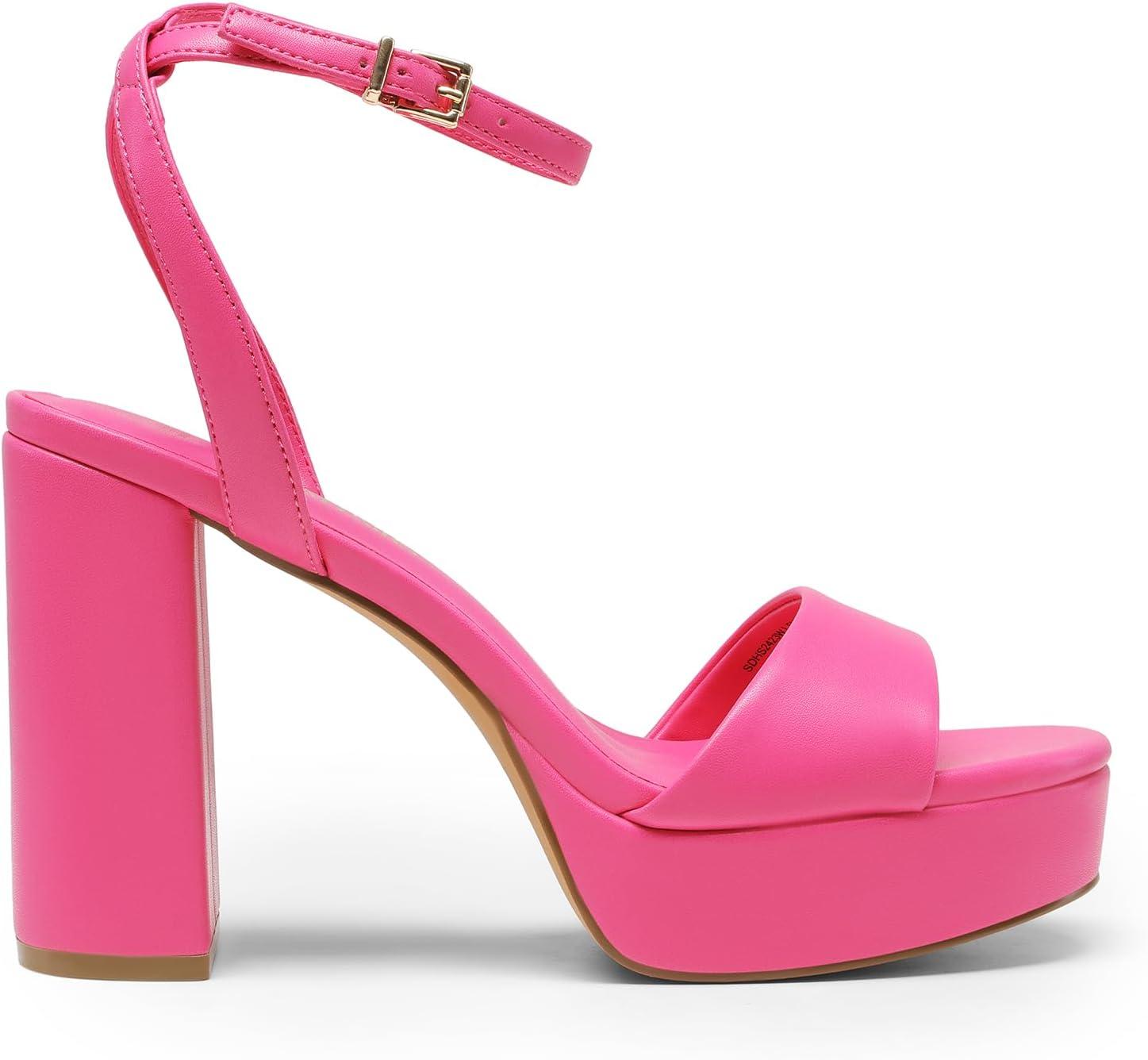 imageDREAM PAIRS Platform High Heels for Women Chunky Round Open Toe Ankle Strap Stylish Heeled Sandals for Party Prom WeddingHot Pinkpu