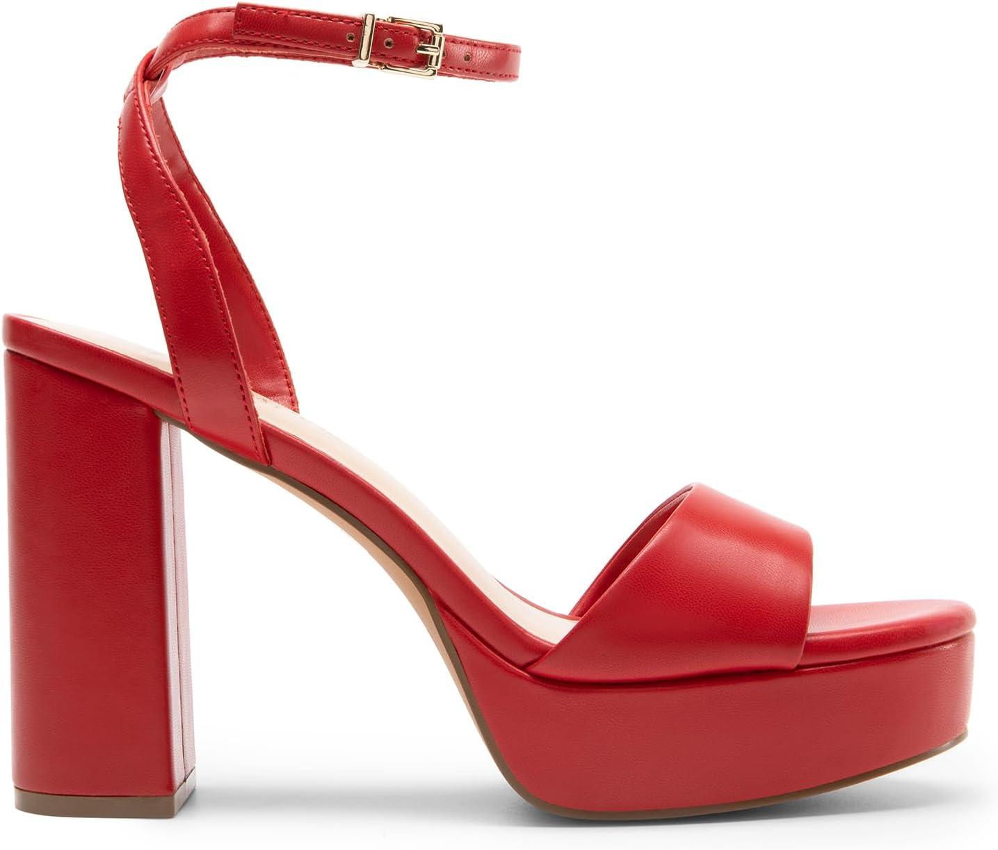 imageDREAM PAIRS Platform High Heels for Women Chunky Round Open Toe Ankle Strap Stylish Heeled Sandals for Party Prom WeddingRedpu