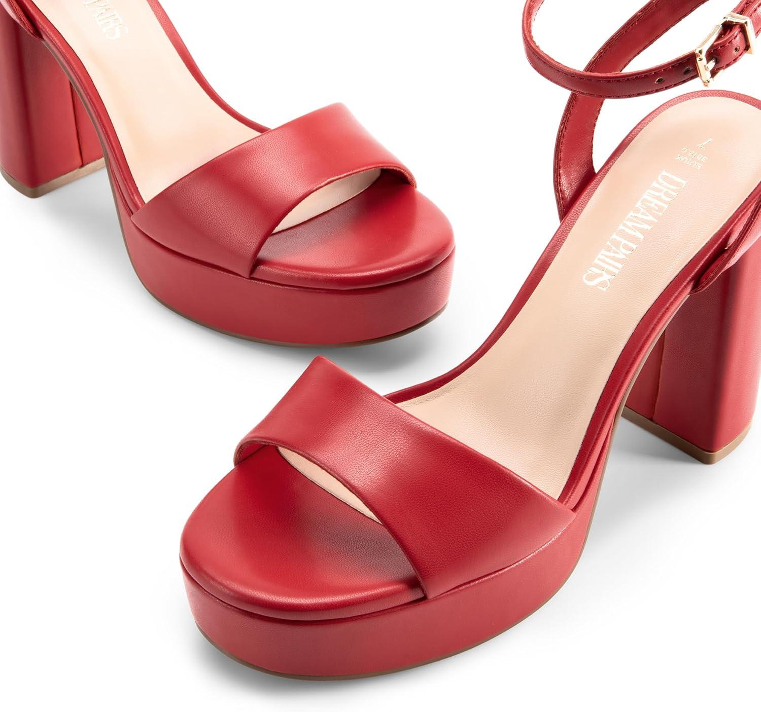 imageDREAM PAIRS Platform High Heels for Women Chunky Round Open Toe Ankle Strap Stylish Heeled Sandals for Party Prom WeddingRedpu