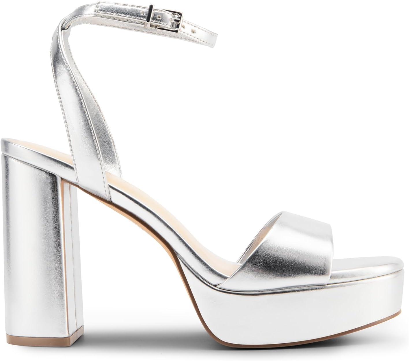 imageDREAM PAIRS Platform High Heels for Women Chunky Round Open Toe Ankle Strap Stylish Heeled Sandals for Party Prom WeddingSilverpu