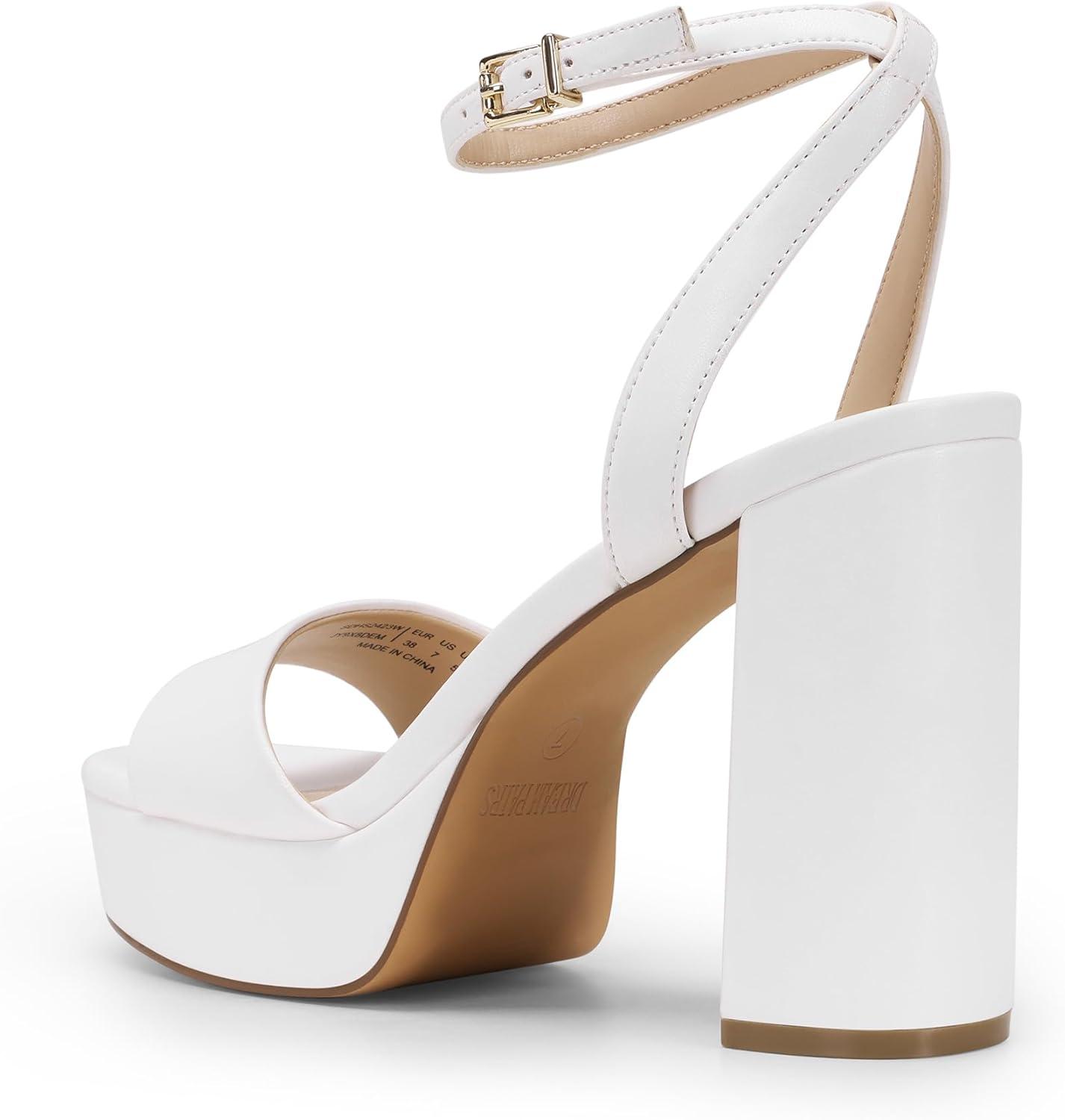 imageDREAM PAIRS Platform High Heels for Women Chunky Round Open Toe Ankle Strap Stylish Heeled Sandals for Party Prom WeddingWhitepu