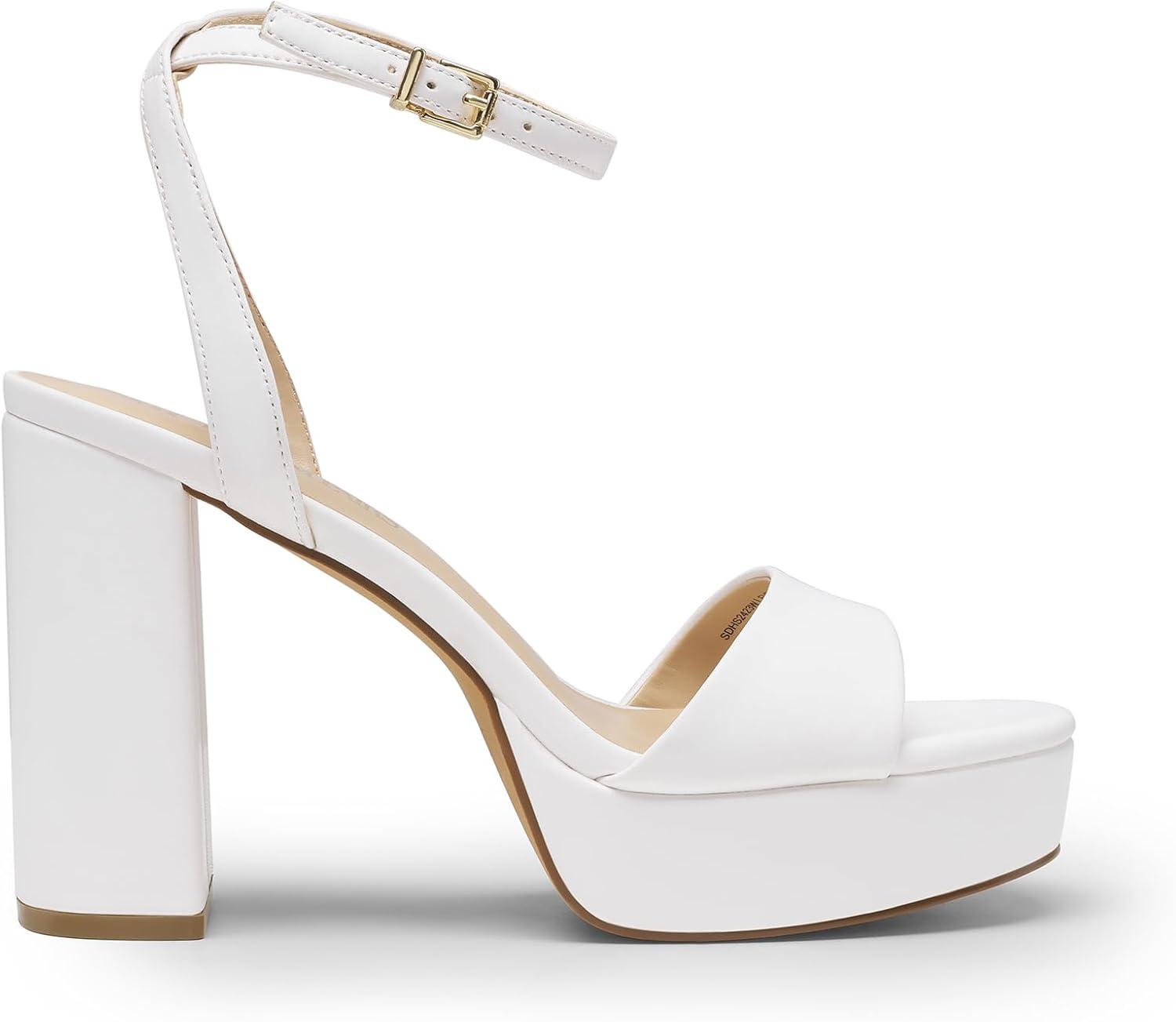 imageDREAM PAIRS Platform High Heels for Women Chunky Round Open Toe Ankle Strap Stylish Heeled Sandals for Party Prom WeddingWhitepu