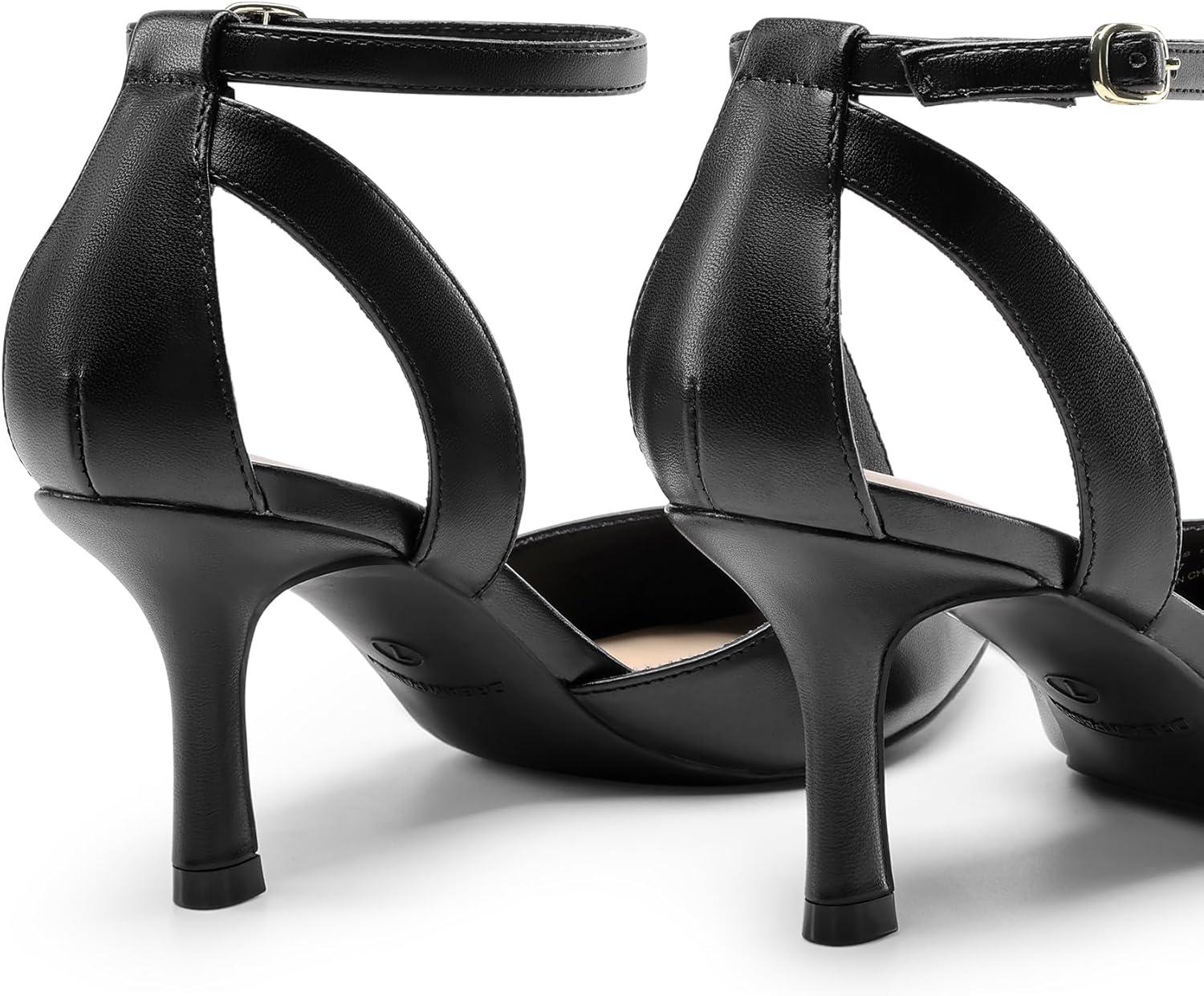 imageDREAM PAIRS Pointed Closed Toe Kitten Heels Stiletto Ankle Strap Womens Pumps Shoes for Women Wedding Party Dress SandalsBlackpu