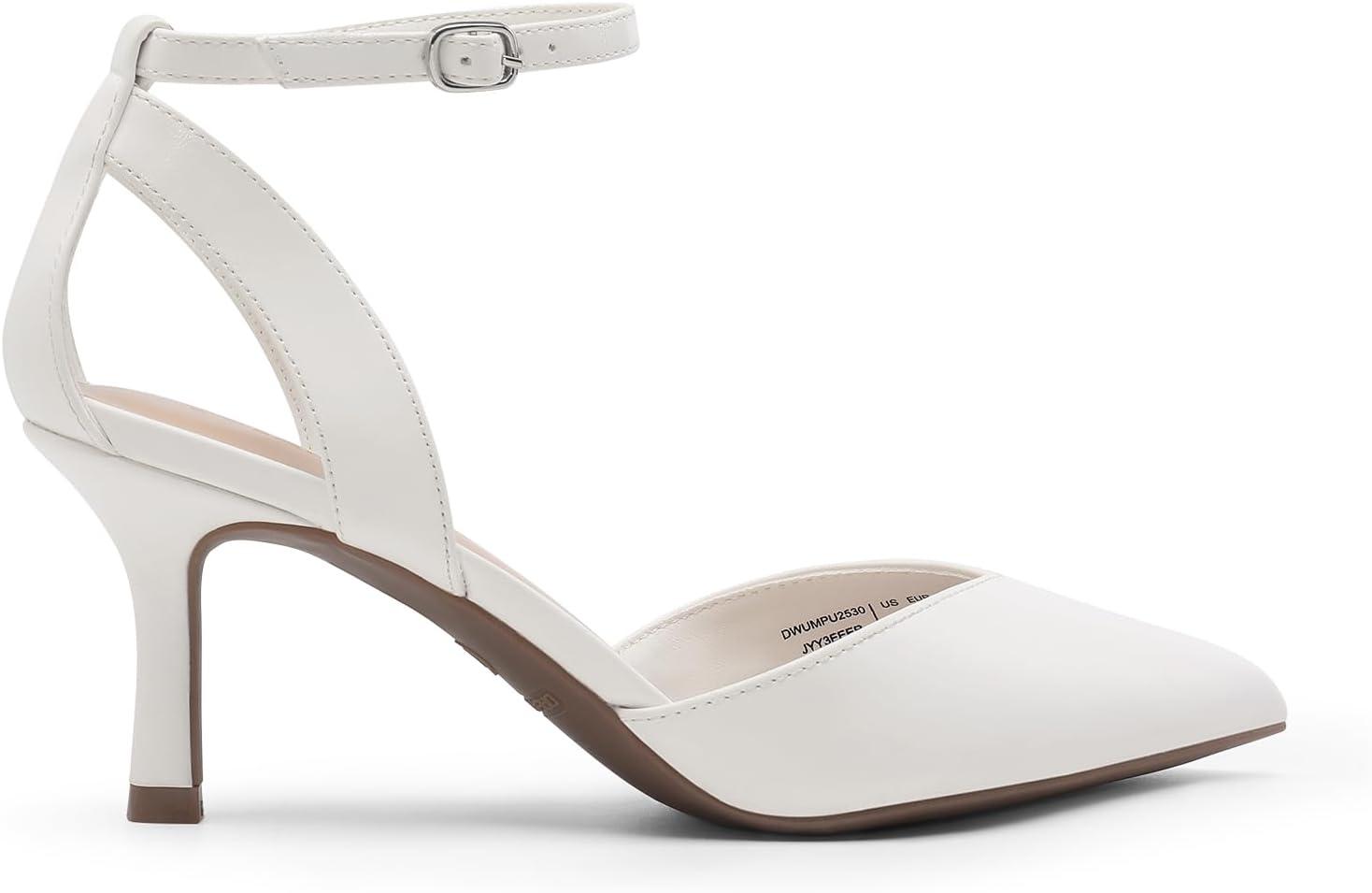 imageDREAM PAIRS Pointed Closed Toe Kitten Heels Stiletto Ankle Strap Womens Pumps Shoes for Women Wedding Party Dress SandalsWhitepu