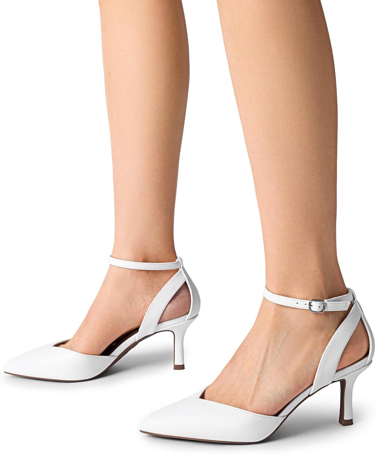 imageDREAM PAIRS Pointed Closed Toe Kitten Heels Stiletto Ankle Strap Womens Pumps Shoes for Women Wedding Party Dress SandalsWhitepu