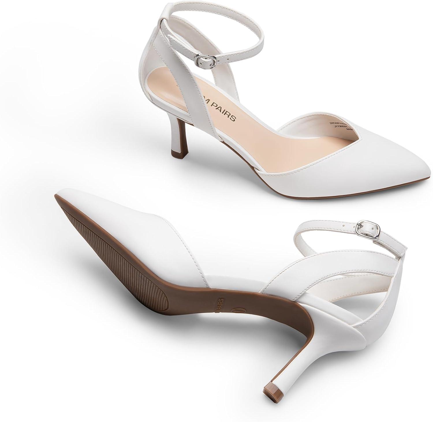 imageDREAM PAIRS Pointed Closed Toe Kitten Heels Stiletto Ankle Strap Womens Pumps Shoes for Women Wedding Party Dress SandalsWhitepu