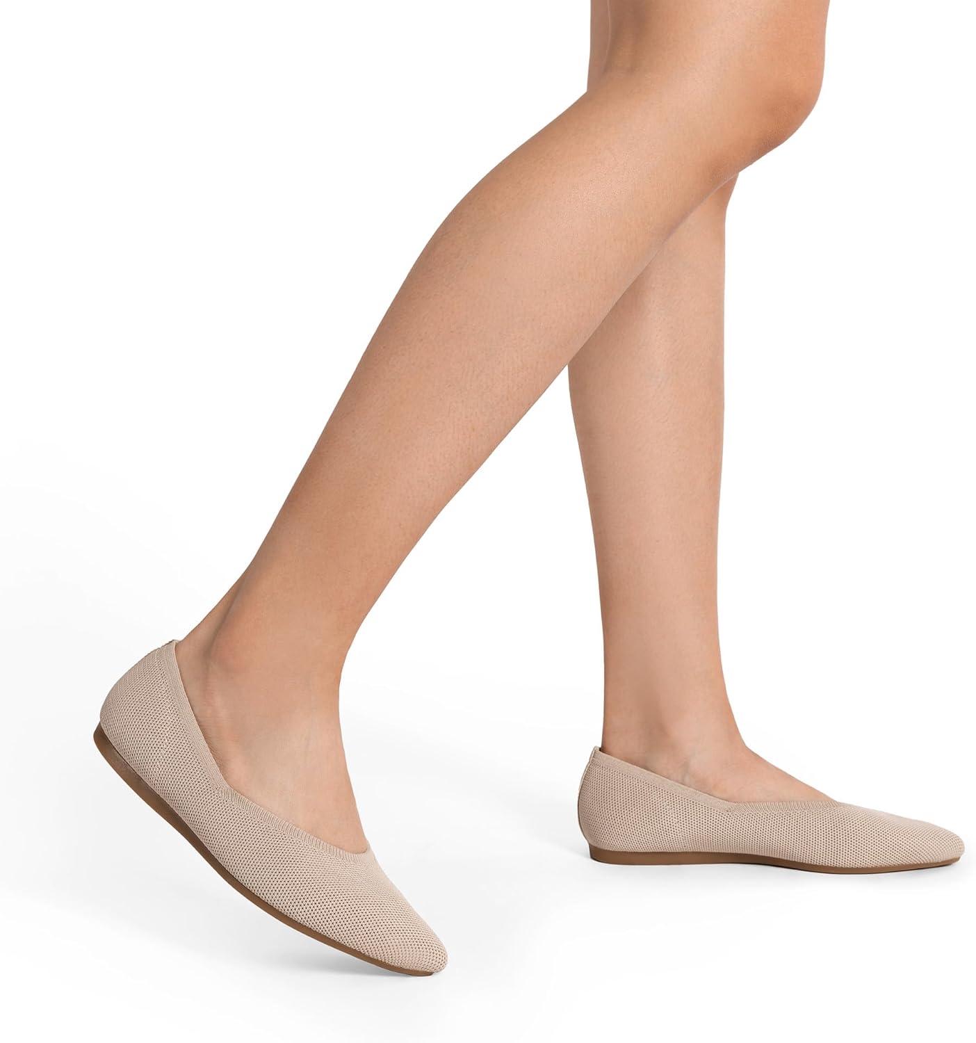 imageDREAM PAIRS Pointed Toe Flats for Women Comfortable Dressy Knit Ballet Flats with Arch Support Womens Dress Shoes for Work Office Business Casual TravelNude