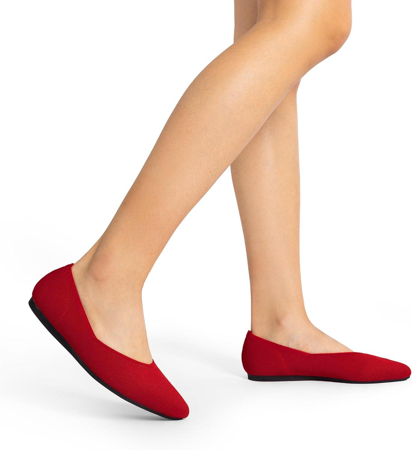 imageDREAM PAIRS Pointed Toe Flats for Women Comfortable Dressy Knit Ballet Flats with Arch Support Womens Dress Shoes for Work Office Business Casual TravelRed