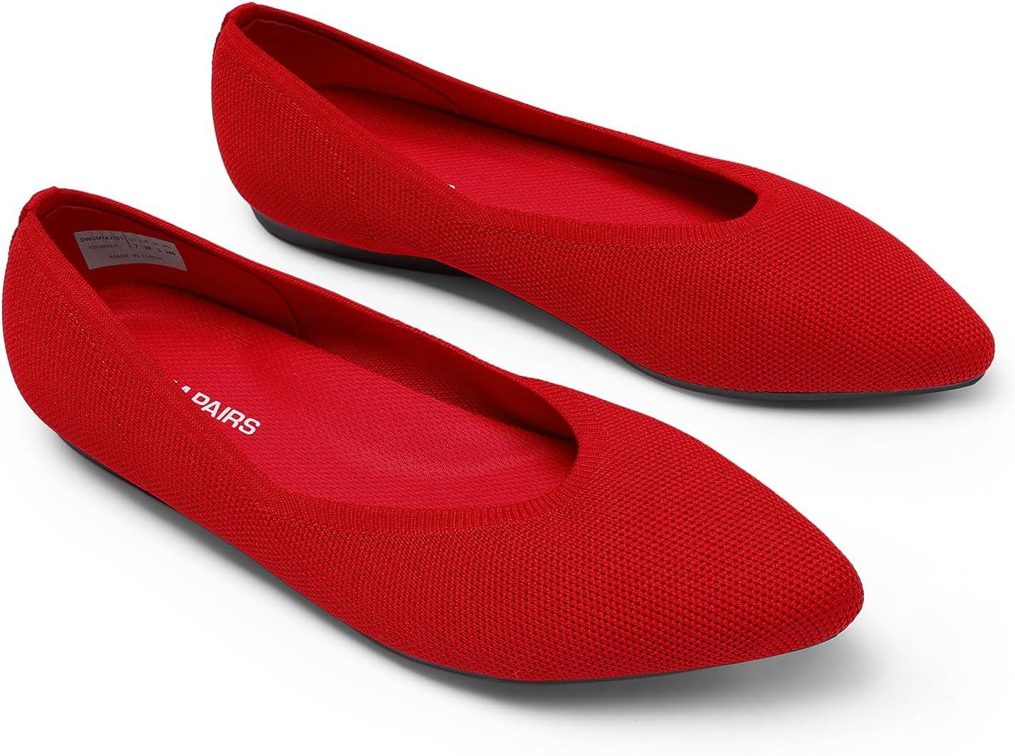 imageDREAM PAIRS Pointed Toe Flats for Women Comfortable Dressy Knit Ballet Flats with Arch Support Womens Dress Shoes for Work Office Business Casual TravelRed