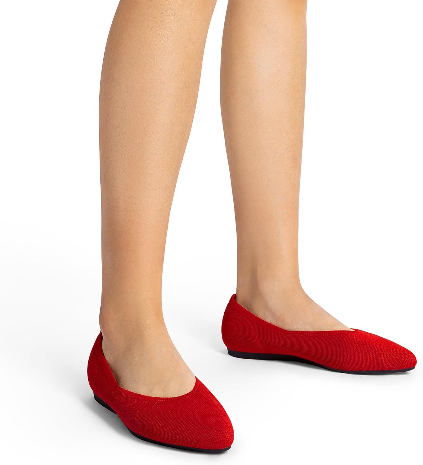 imageDREAM PAIRS Pointed Toe Flats for Women Comfortable Dressy Knit Ballet Flats with Arch Support Womens Dress Shoes for Work Office Business Casual TravelRed