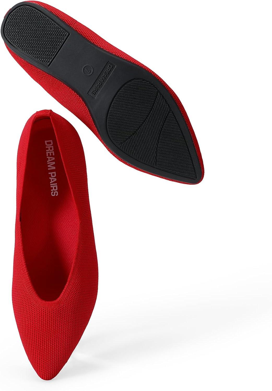 imageDREAM PAIRS Pointed Toe Flats for Women Comfortable Dressy Knit Ballet Flats with Arch Support Womens Dress Shoes for Work Office Business Casual TravelRed