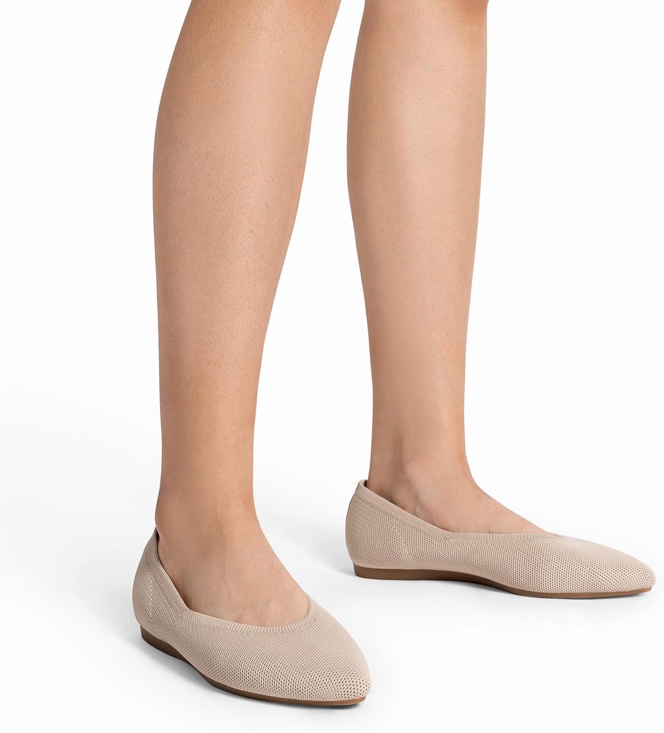 imageDREAM PAIRS Pointed Toe Flats for Women Comfortable Dressy Knit Ballet Flats with Arch Support Womens Dress Shoes for Work Office Business Casual TravelNude