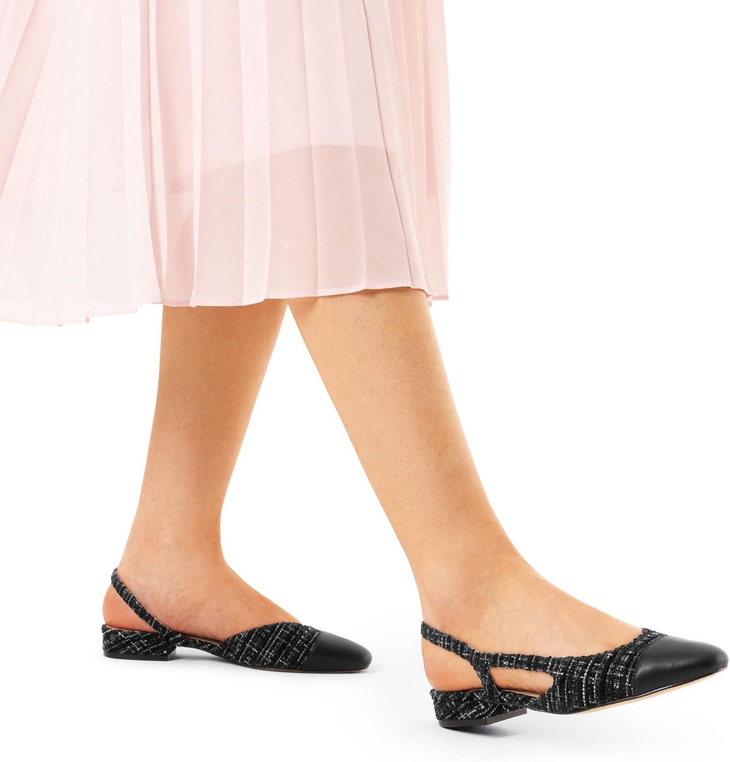 imageDREAM PAIRS Slingback Ballet Flats for Women Square Cap Toe Low Heel Dress Shoes Comfortable Work Flats for Office Party Wedding Business CasualBlackfabric