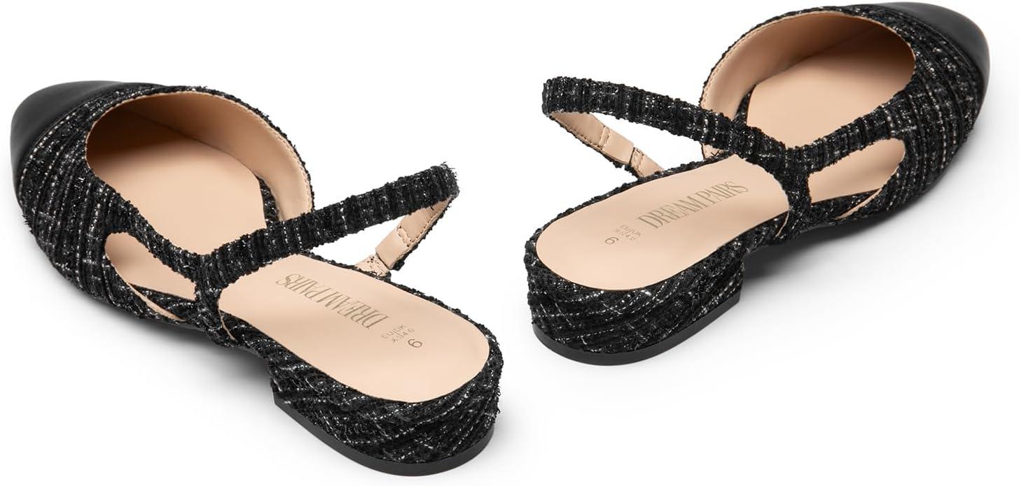 imageDREAM PAIRS Slingback Ballet Flats for Women Square Cap Toe Low Heel Dress Shoes Comfortable Work Flats for Office Party Wedding Business CasualBlackfabric