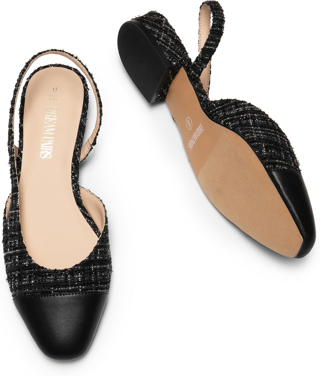 imageDREAM PAIRS Slingback Ballet Flats for Women Square Cap Toe Low Heel Dress Shoes Comfortable Work Flats for Office Party Wedding Business CasualBlackfabric