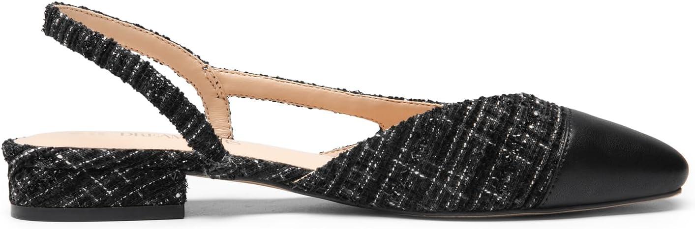 imageDREAM PAIRS Slingback Ballet Flats for Women Square Cap Toe Low Heel Dress Shoes Comfortable Work Flats for Office Party Wedding Business CasualBlackfabric