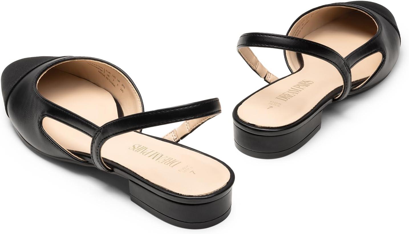 imageDREAM PAIRS Slingback Ballet Flats for Women Square Cap Toe Low Heel Dress Shoes Comfortable Work Flats for Office Party Wedding Business CasualBlackpu