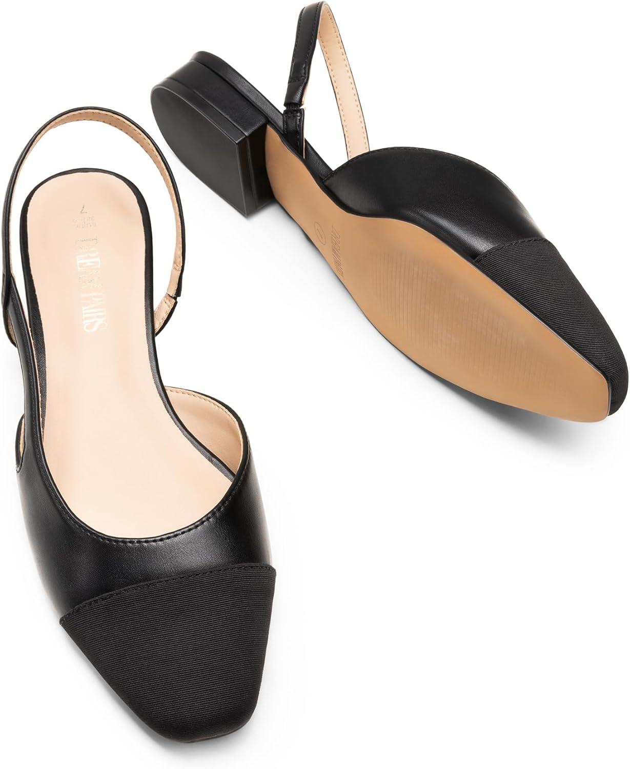 imageDREAM PAIRS Slingback Ballet Flats for Women Square Cap Toe Low Heel Dress Shoes Comfortable Work Flats for Office Party Wedding Business CasualBlackpu