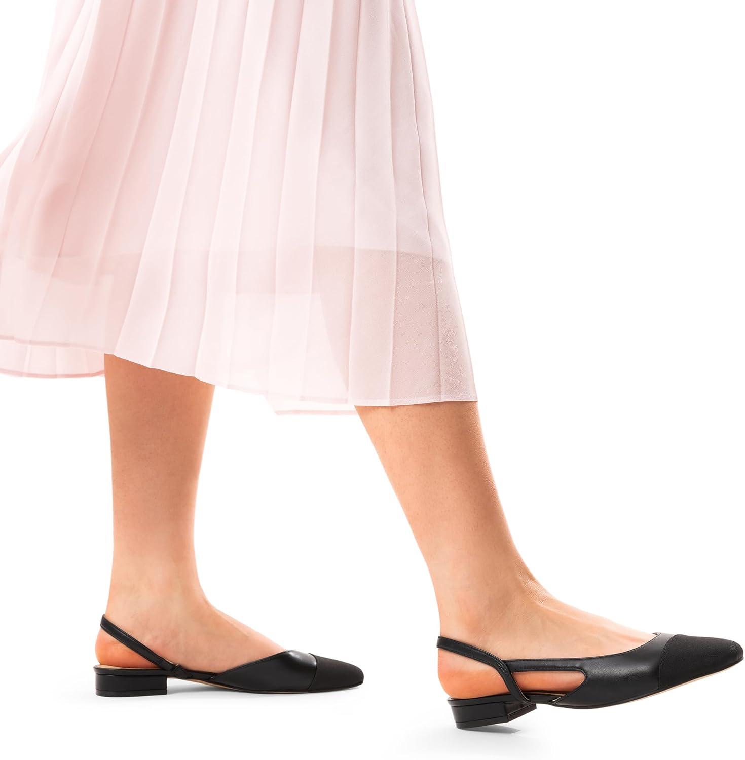 imageDREAM PAIRS Slingback Ballet Flats for Women Square Cap Toe Low Heel Dress Shoes Comfortable Work Flats for Office Party Wedding Business CasualBlackpu