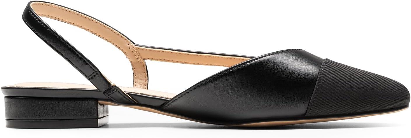 imageDREAM PAIRS Slingback Ballet Flats for Women Square Cap Toe Low Heel Dress Shoes Comfortable Work Flats for Office Party Wedding Business CasualBlackpu