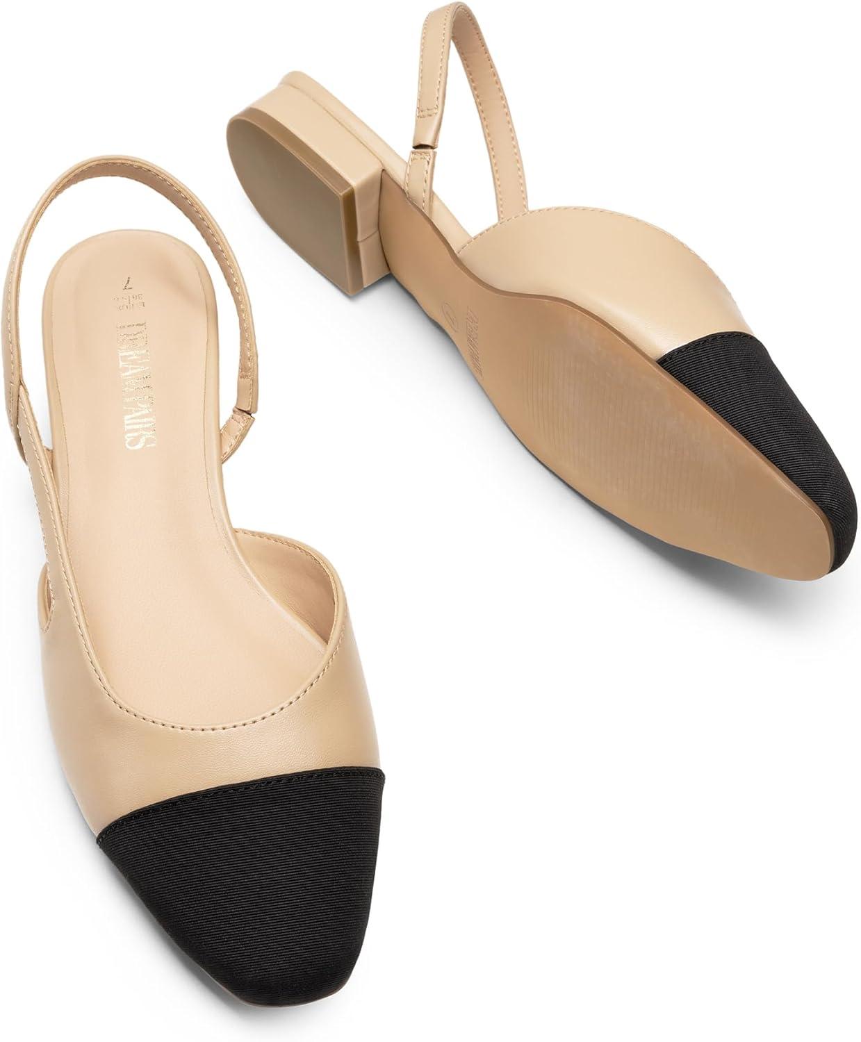 imageDREAM PAIRS Slingback Ballet Flats for Women Square Cap Toe Low Heel Dress Shoes Comfortable Work Flats for Office Party Wedding Business CasualNude