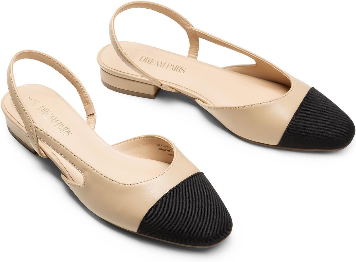 imageDREAM PAIRS Slingback Ballet Flats for Women Square Cap Toe Low Heel Dress Shoes Comfortable Work Flats for Office Party Wedding Business CasualNude