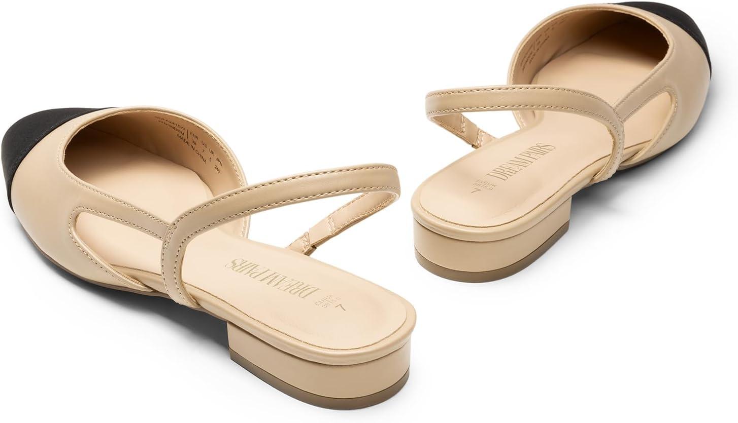 imageDREAM PAIRS Slingback Ballet Flats for Women Square Cap Toe Low Heel Dress Shoes Comfortable Work Flats for Office Party Wedding Business CasualNude