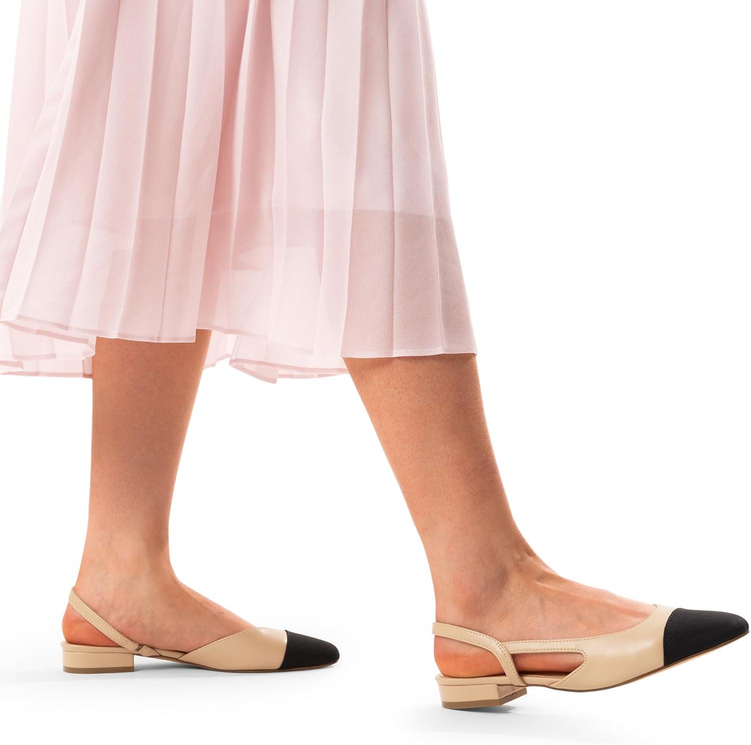 imageDREAM PAIRS Slingback Ballet Flats for Women Square Cap Toe Low Heel Dress Shoes Comfortable Work Flats for Office Party Wedding Business CasualNude