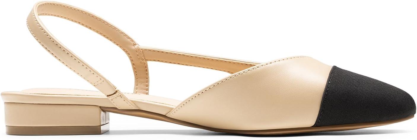 imageDREAM PAIRS Slingback Ballet Flats for Women Square Cap Toe Low Heel Dress Shoes Comfortable Work Flats for Office Party Wedding Business CasualNude