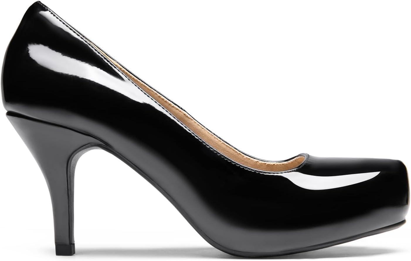 imageDREAM PAIRS Tiffany Womens Classic Elegant Versatile Low Stiletto Heel Dress Platform Pumps ShoesBlackPat