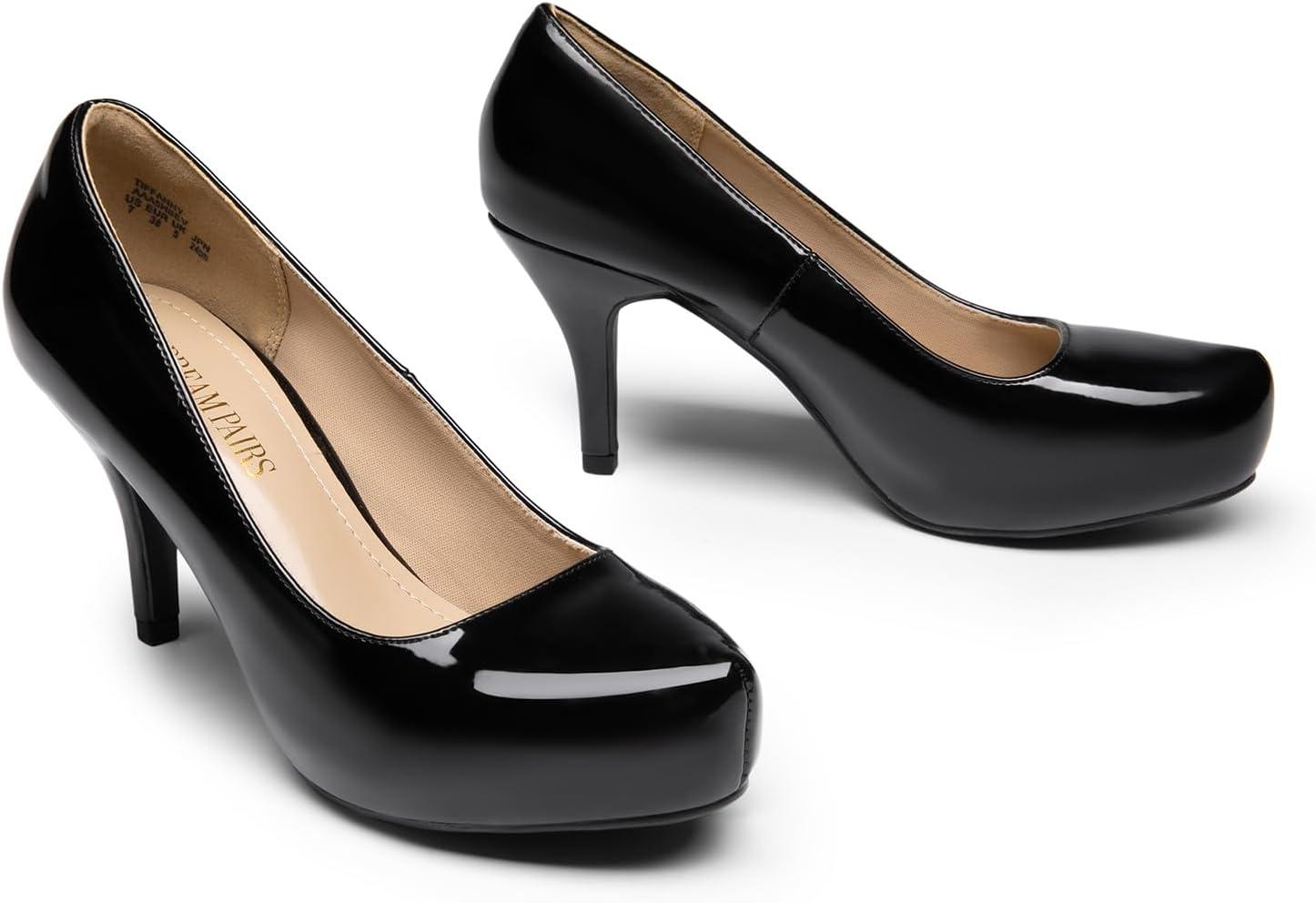 imageDREAM PAIRS Tiffany Womens Classic Elegant Versatile Low Stiletto Heel Dress Platform Pumps ShoesBlackPat