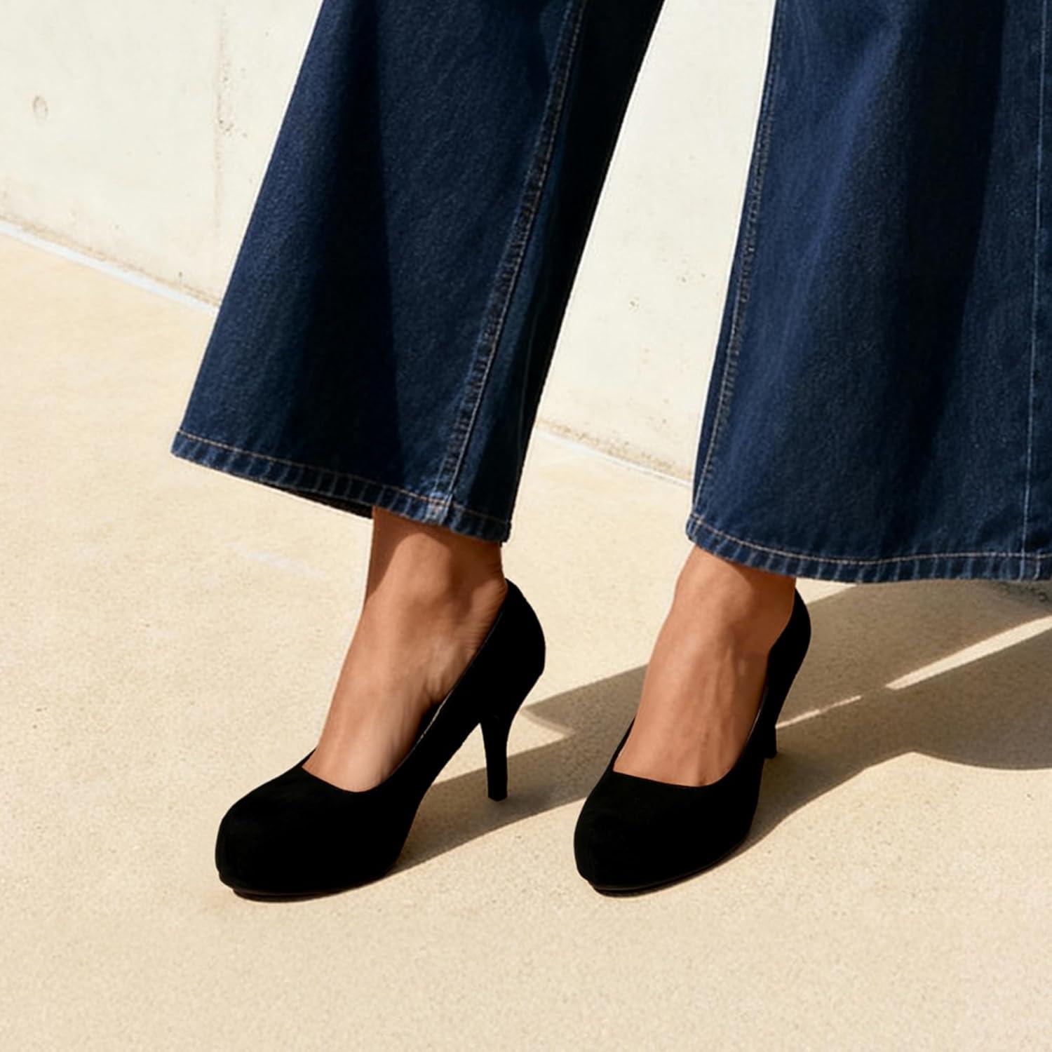 imageDREAM PAIRS Tiffany Womens Classic Elegant Versatile Low Stiletto Heel Dress Platform Pumps ShoesBlackSuede