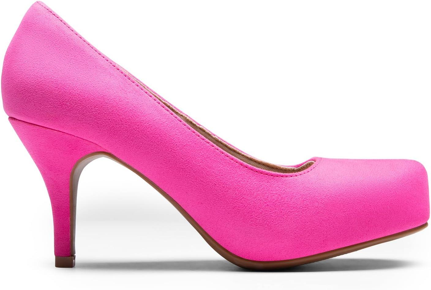 imageDREAM PAIRS Tiffany Womens Classic Elegant Versatile Low Stiletto Heel Dress Platform Pumps ShoesFuchsiaSuede