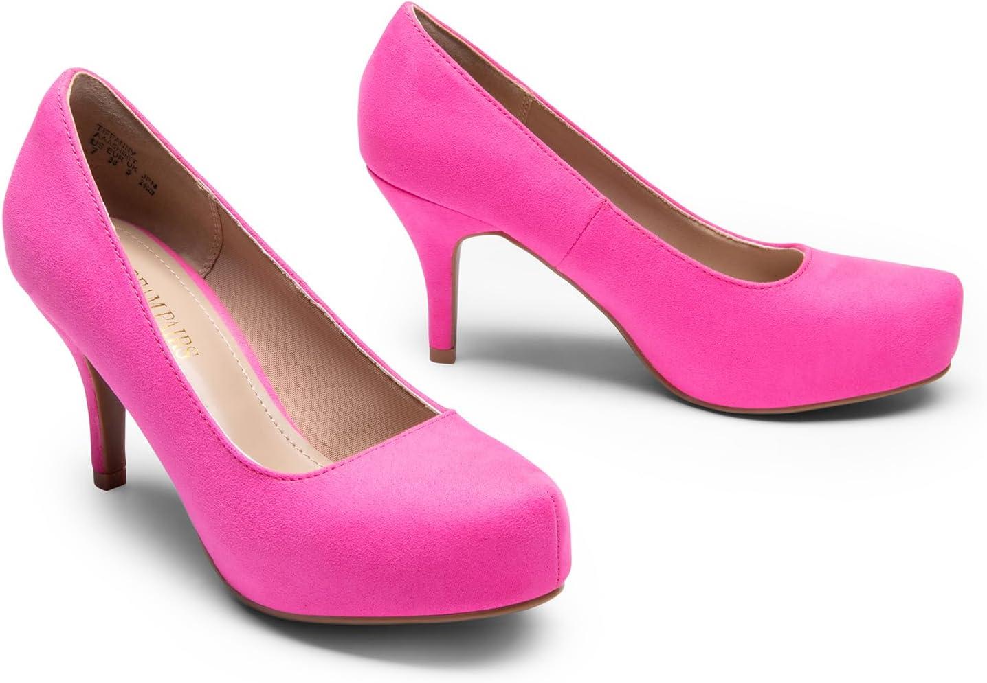 imageDREAM PAIRS Tiffany Womens Classic Elegant Versatile Low Stiletto Heel Dress Platform Pumps ShoesFuchsiaSuede