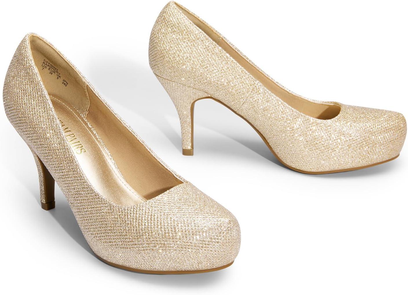 imageDREAM PAIRS Tiffany Womens Classic Elegant Versatile Low Stiletto Heel Dress Platform Pumps ShoesGold