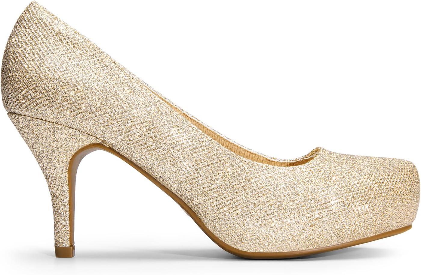 imageDREAM PAIRS Tiffany Womens Classic Elegant Versatile Low Stiletto Heel Dress Platform Pumps ShoesGold