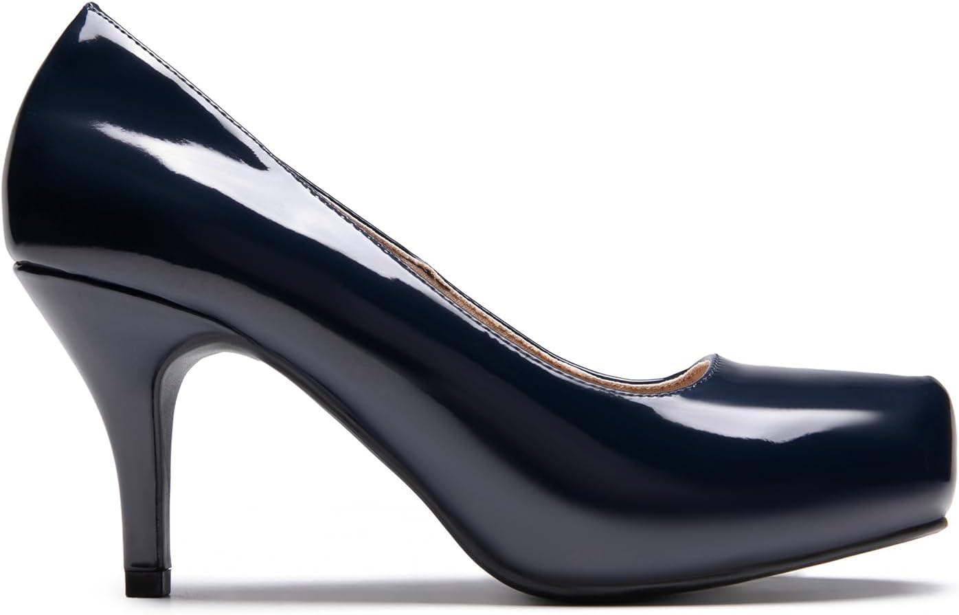 imageDREAM PAIRS Tiffany Womens Classic Elegant Versatile Low Stiletto Heel Dress Platform Pumps ShoesNavyPat